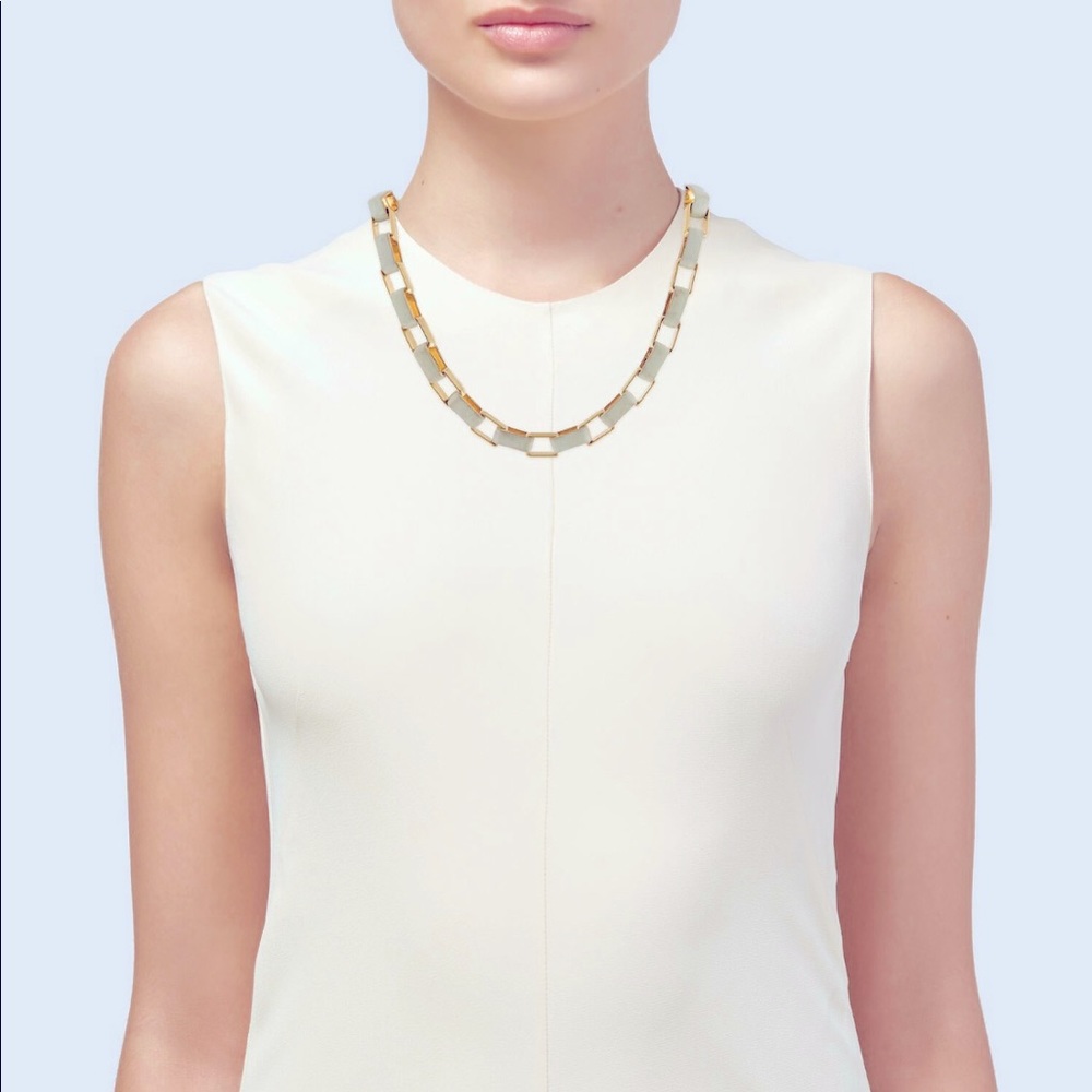 DIANE VON FURSTENBERG 
Gold-Tone Metal & White Leather Square chain necklace NWT